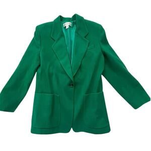 Vintage Liz Claiborne Emerald Green Wool Cashmere Power Blazer size 12